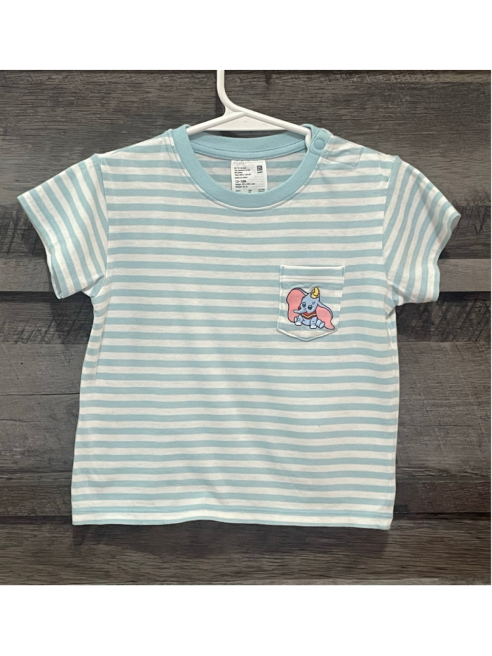 Uniqlo Dumbo Striped Short Sleeve Pocket T-Shirt Blue White 12-18 Months